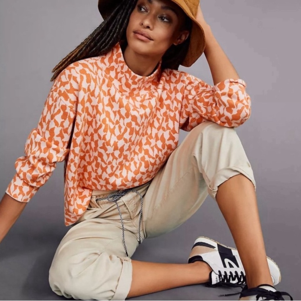 Anthropologie | Maeve Orange & Pink Carys Mock Neck Sweater ✨